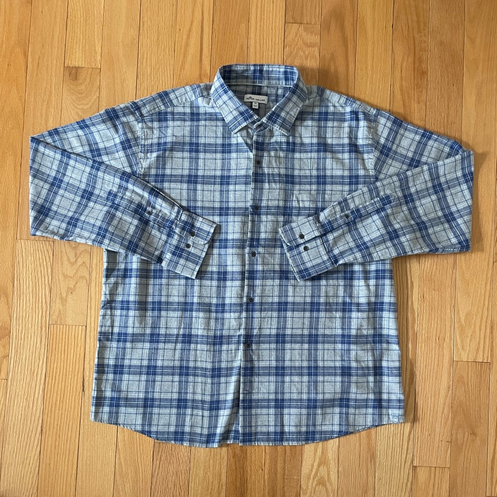 Peter Millar Blue and White Plaid Men's Shirt
